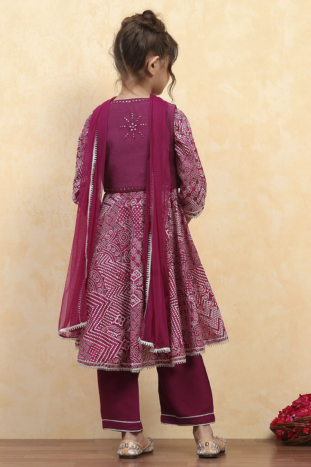 Purple Cotton Printed Anarkali Suit Set image number 4