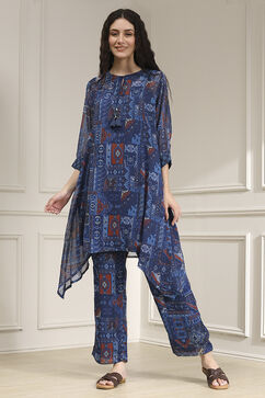 Blue Asymmetric Printed Co-ord Set image number 6