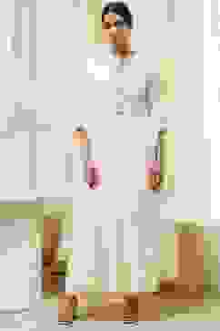 Off-White Cotton Embellished Anarkali Suit Set image number 6