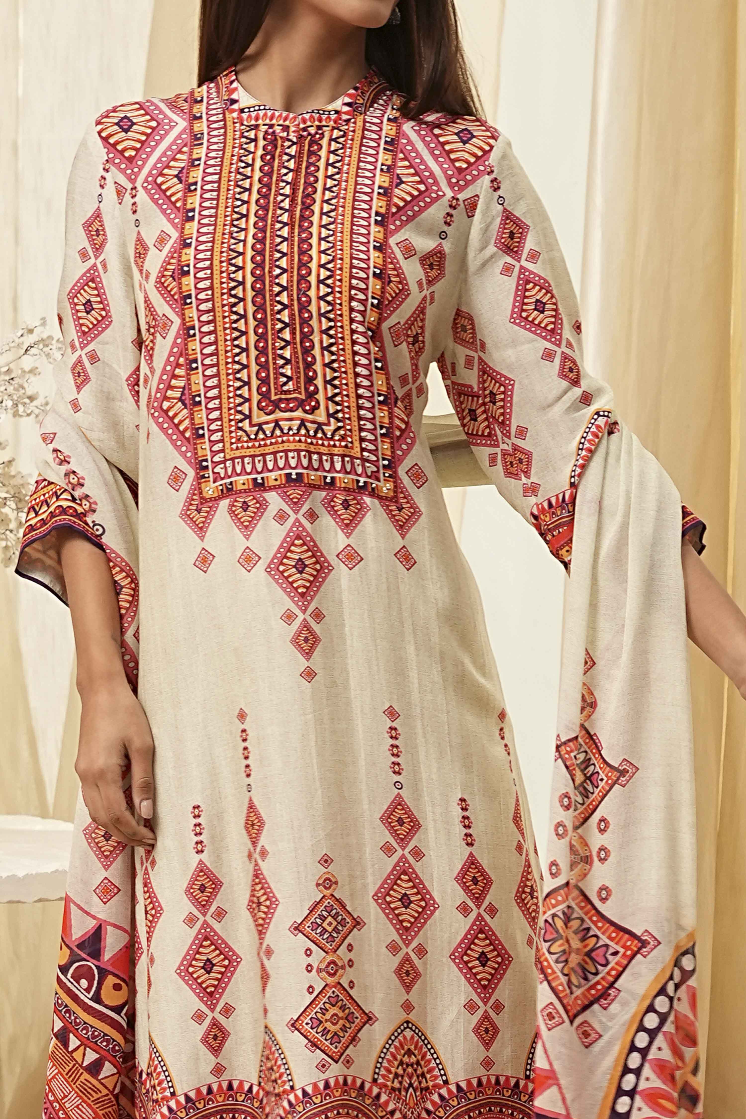 Dull Blue Printed Straight Suit Set image number 1