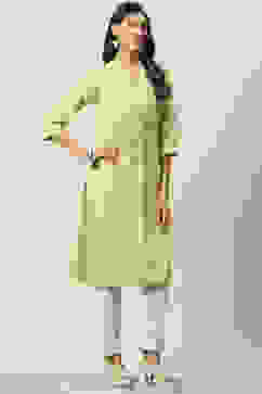 Green Cotton Straight Printed Kurta image number 2