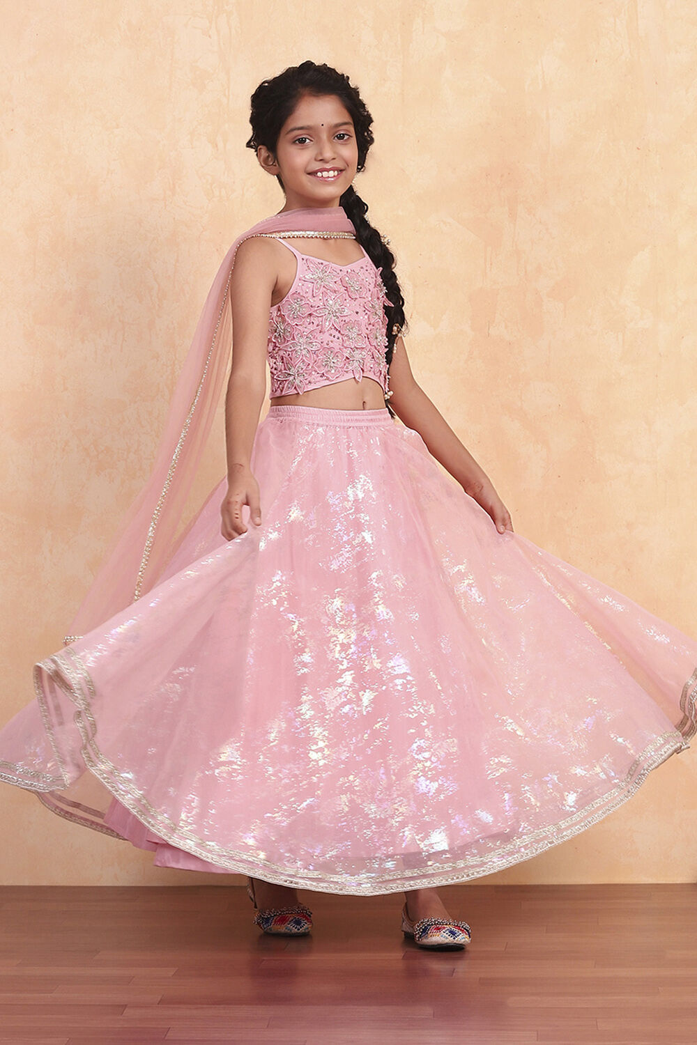Pastel Pink Shantoon Blouse Lehenga Set image number 0