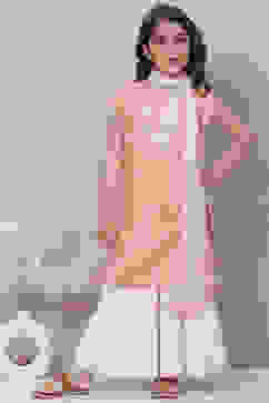 Peach Cotton Garara Kurta Sharara Suit Set image number 0