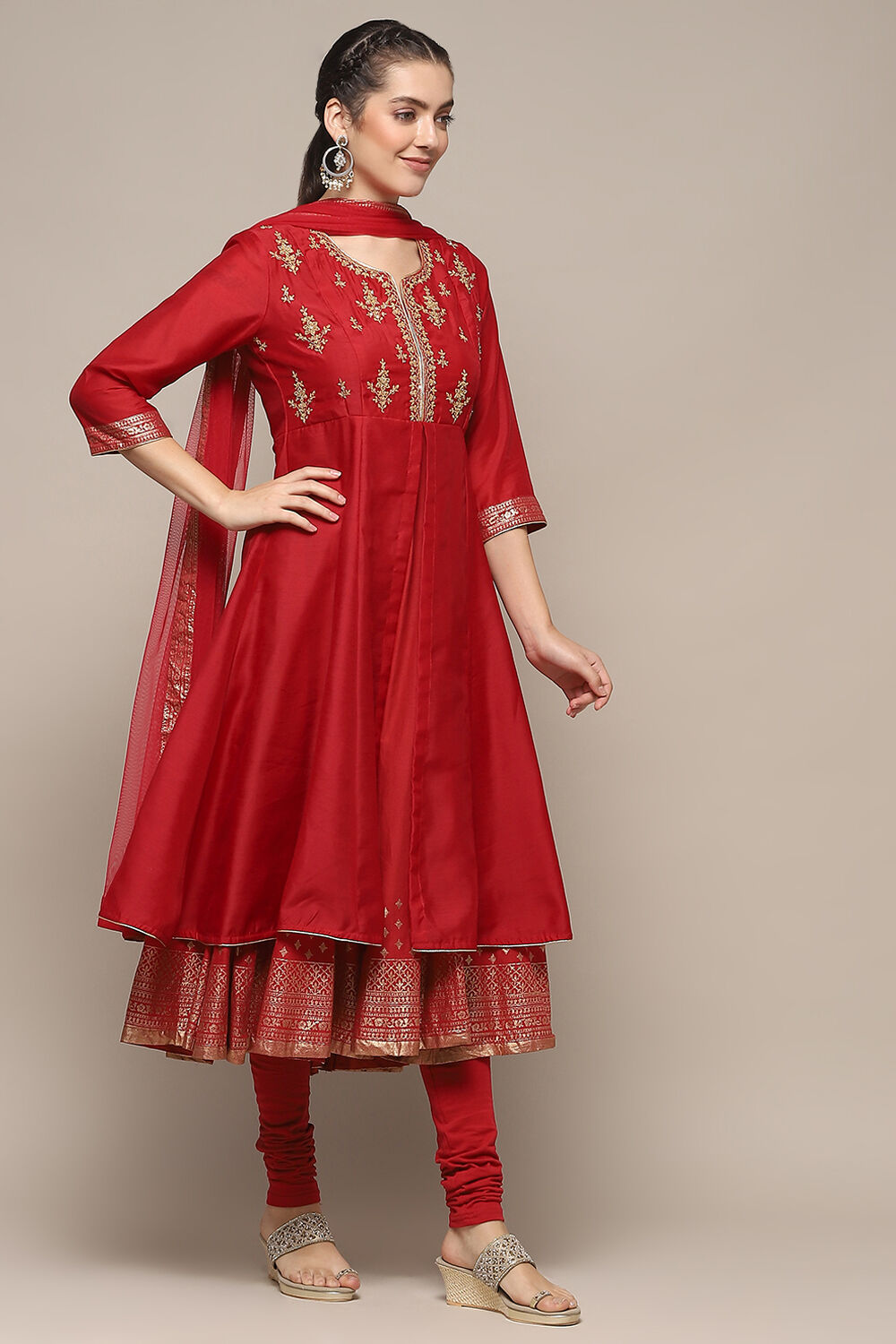 Violet Jersey Anarkali Kurta Churidar Suit Set image number 6