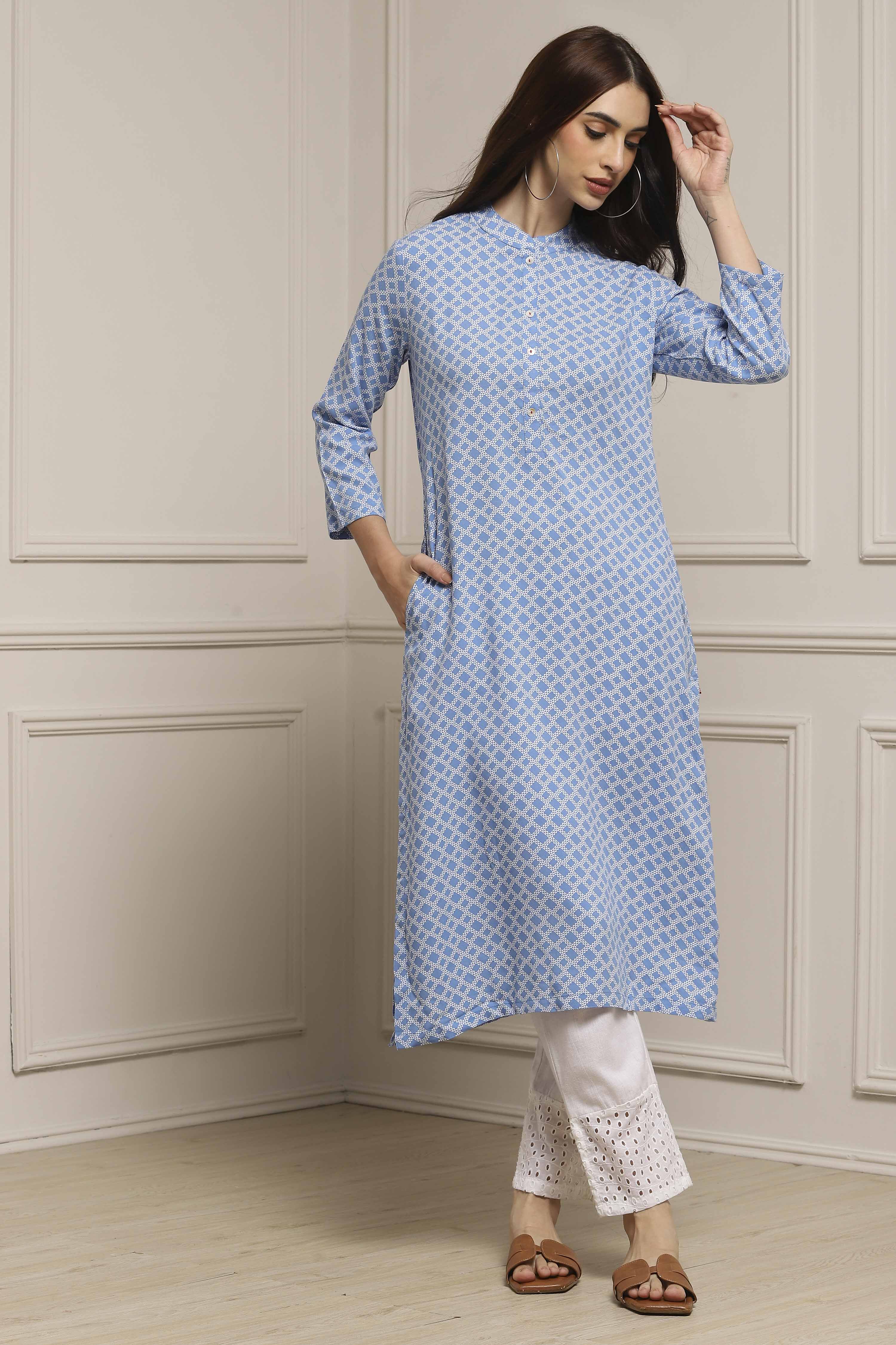 Blue Rayon A-Line Kurta image number 0
