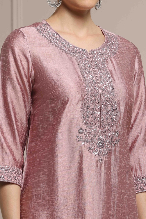 Light Green Art Silk Embroidered Straight Suit Set image number 1