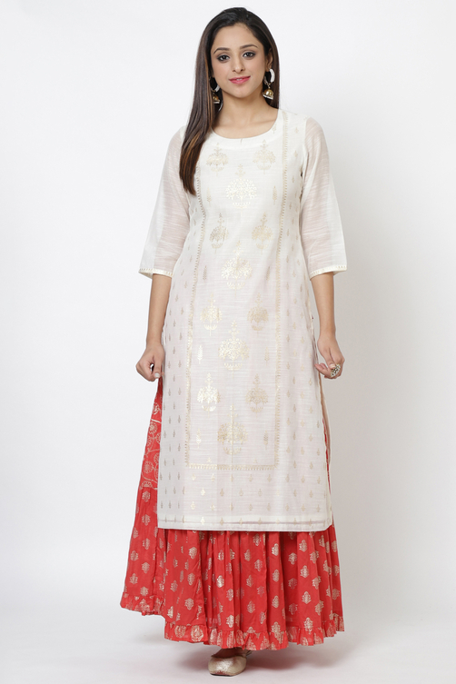 Red Art Silk Printed Kurti image number 0