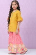Pink & Yellow Art Silk Straight Kurta Set image number 3