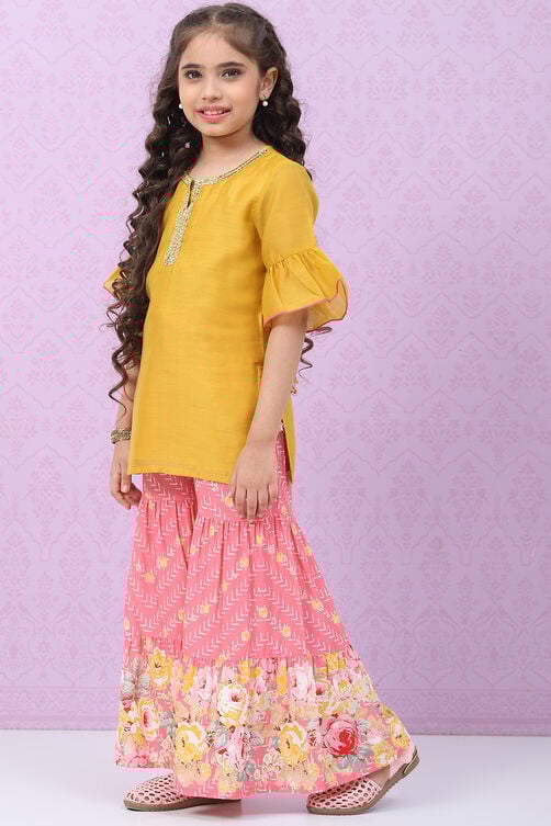 Pink & Yellow Art Silk Straight Kurta Set image number 3
