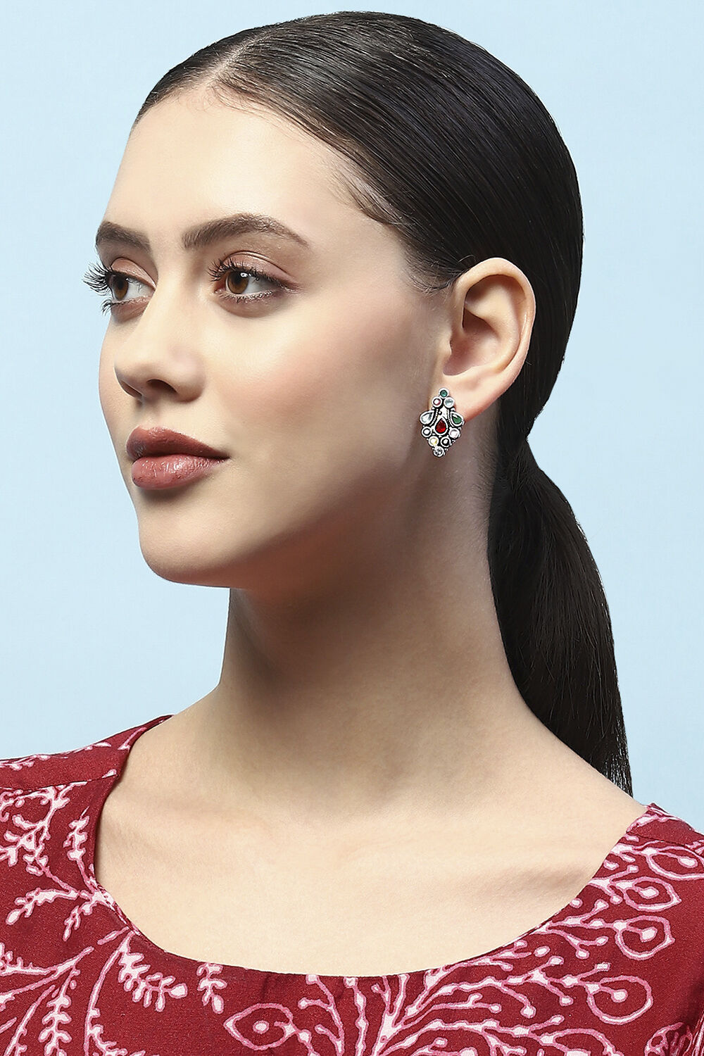 Multi-Coloured Oxidised Stone Studded Studs image number 1