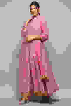 Blush Pink Cotton Anarkali Kurta Lehenga Set image number 4