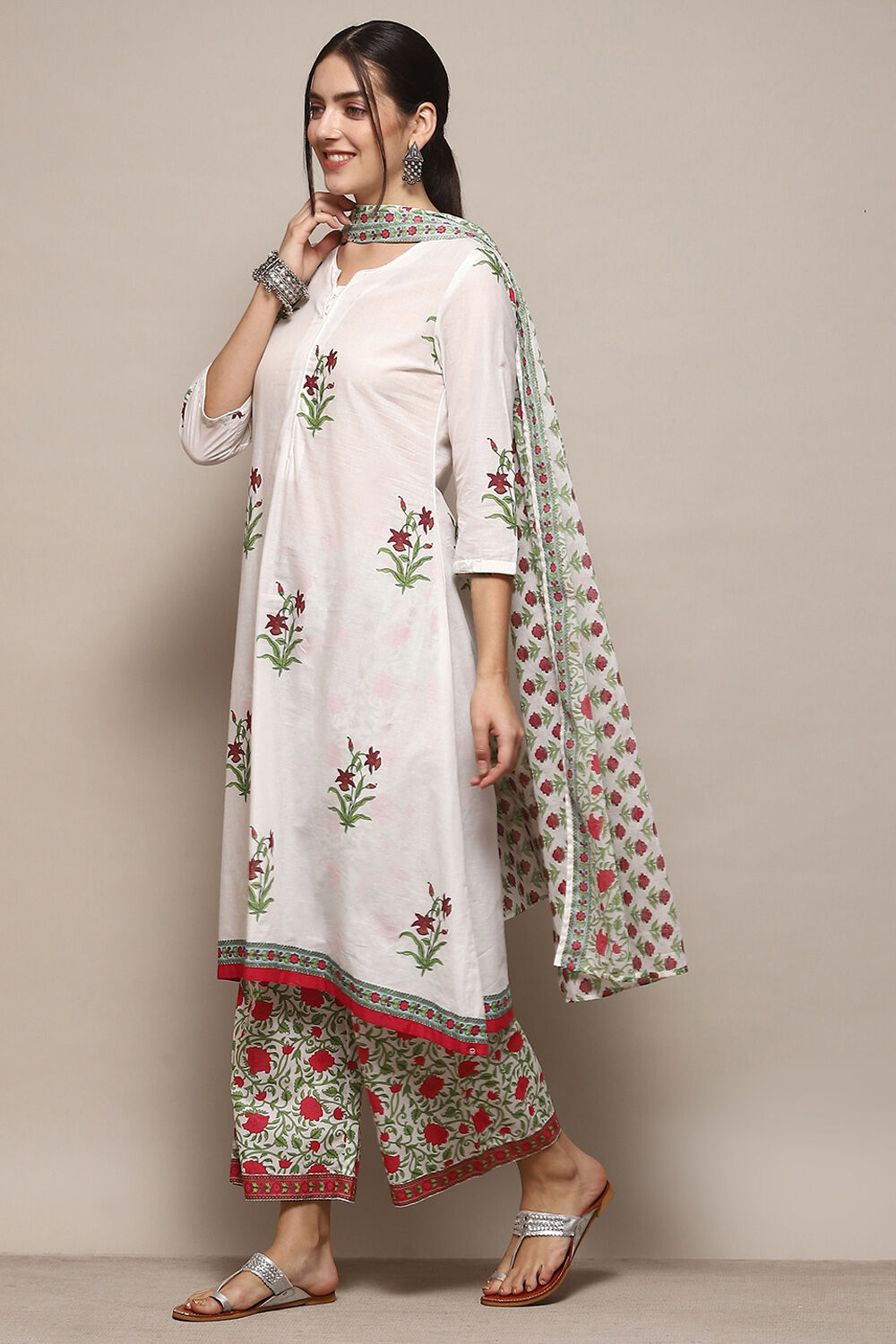 White Voile A-Line Kurta Palazzo Suit Set image number 4