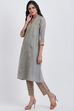 Grey Poly Cotton Flared Yarndyed Kurta image number 3