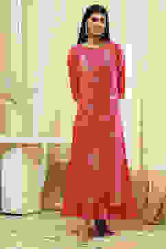 Fuchsia Poly Chanderi Layered Tiered Dress image number 6