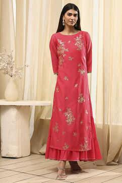 Fuchsia Poly Chanderi Layered Tiered Dress image number 6