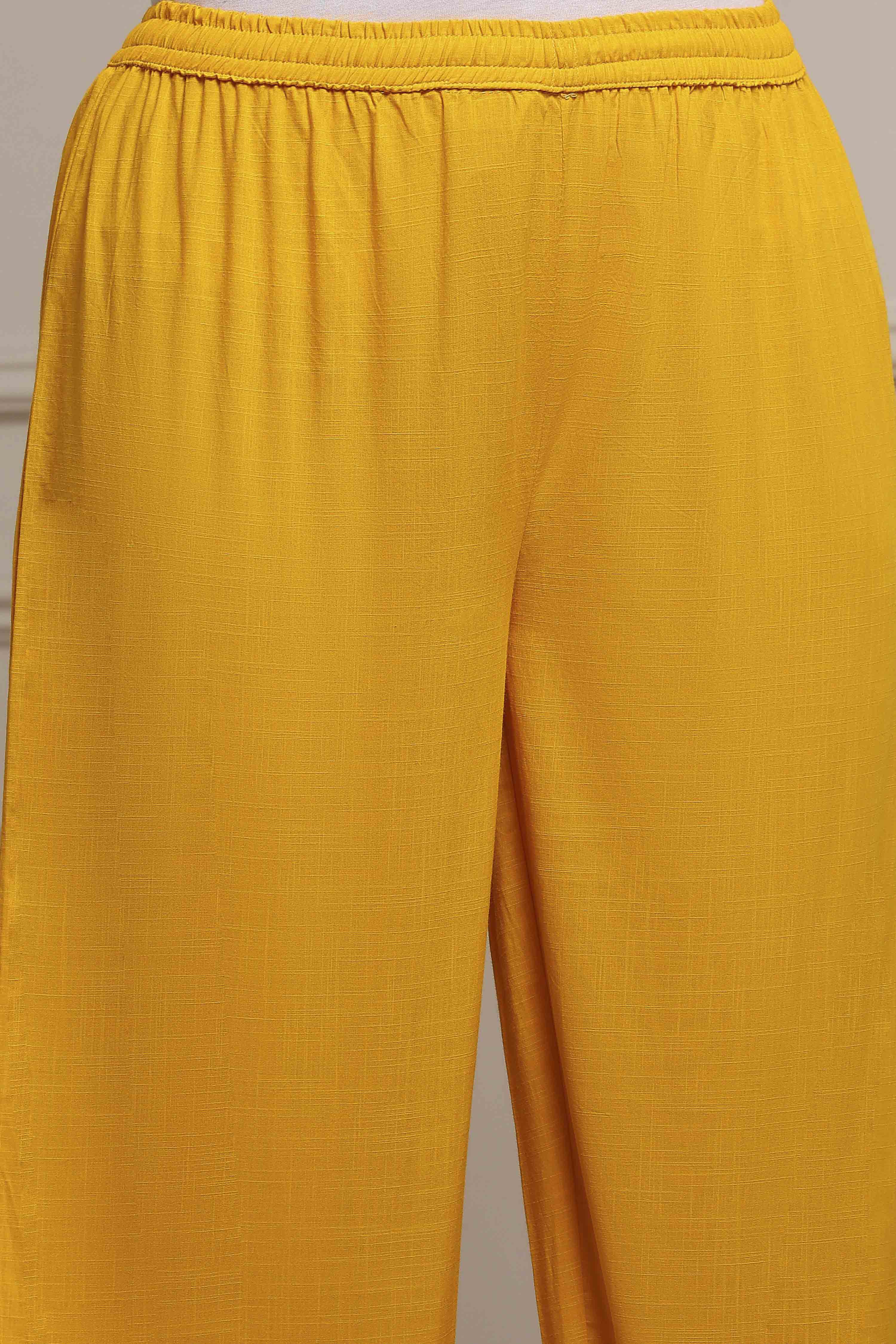 Yellow Viscose Rayon A-Line Solid Suit Set image number 2