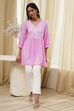 Pink Solid Flared Short Kurta image number 0