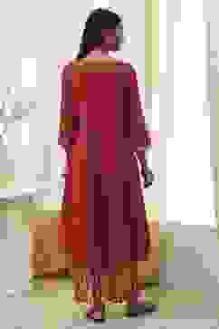 Rust Cotton Yarn-Dyed Kalidar Suit Set image number 4