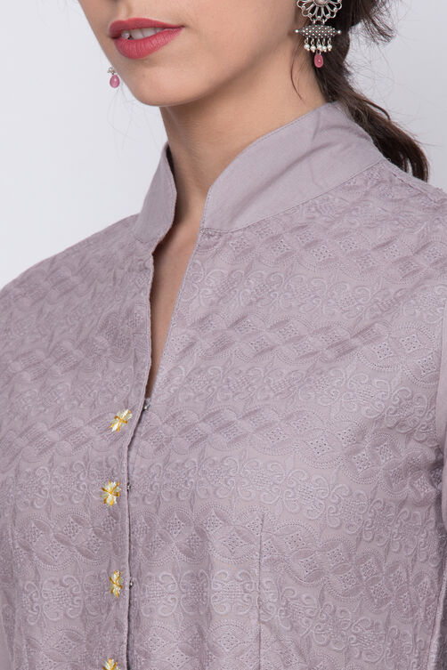 Yellow Cotton Asymmetric Kurta Churidar Suit Set image number 1