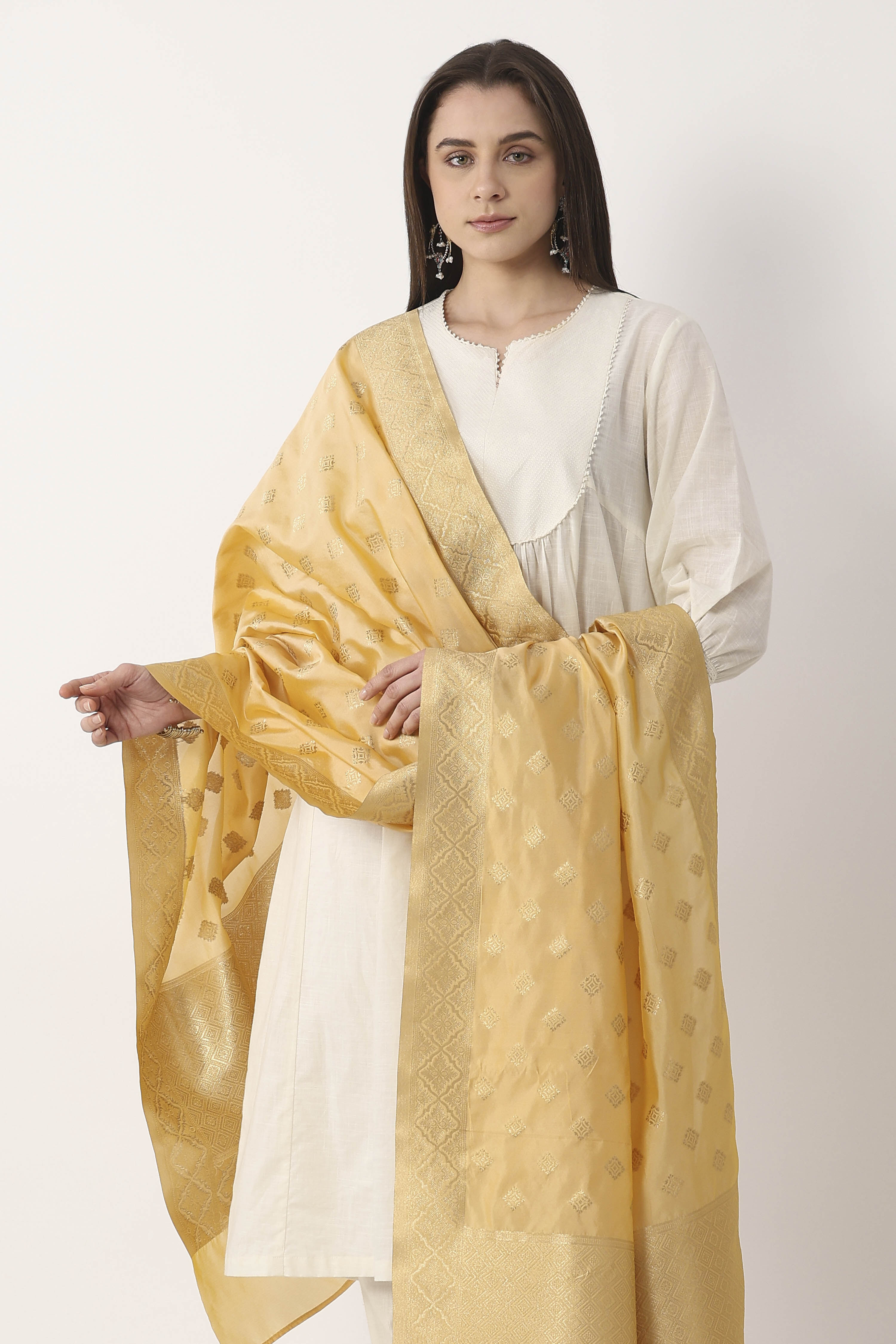 Gold Art Silk Dupatta image number 1