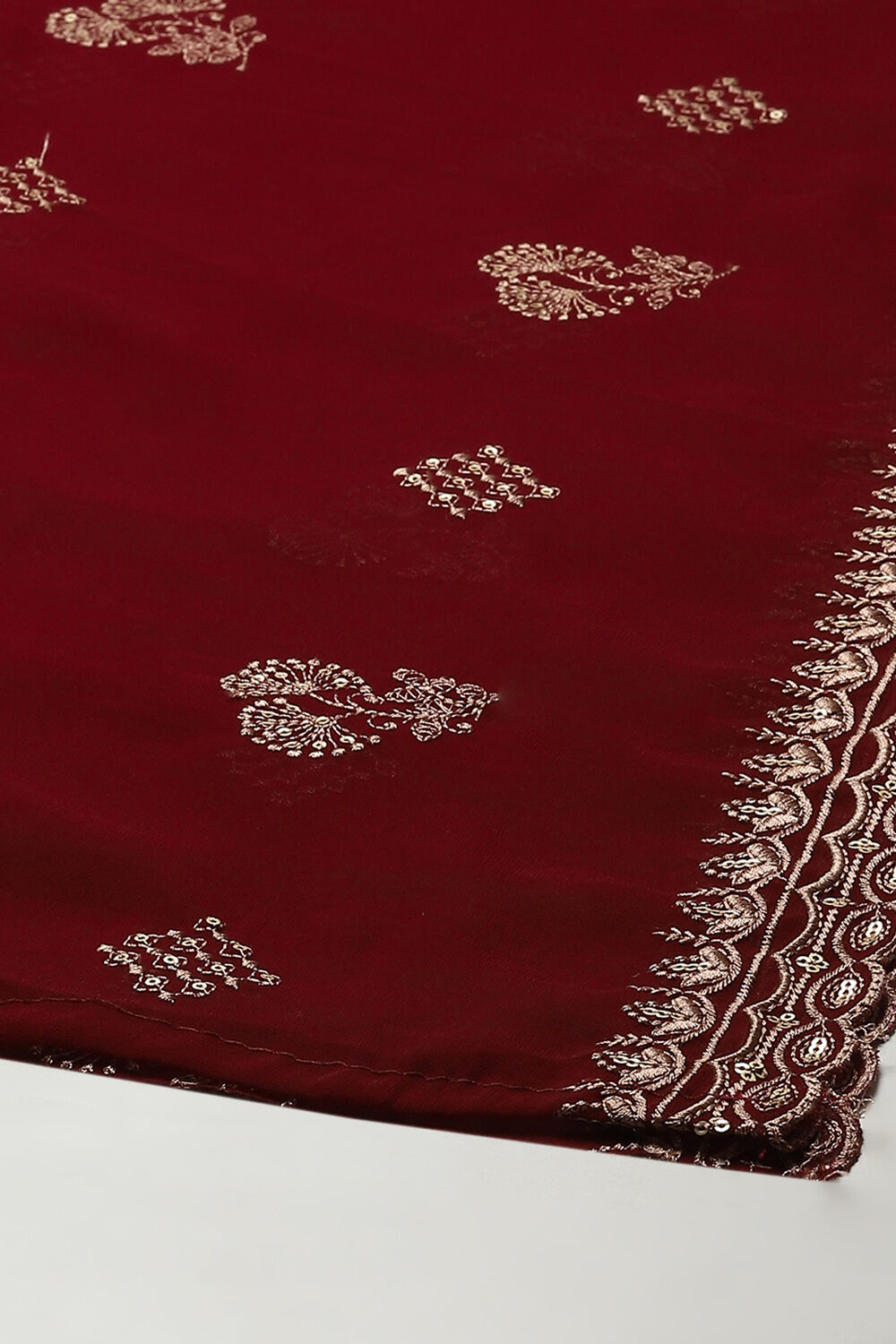 Wine Georgette Hand Embroidered Unstitched Suit Set image number 4