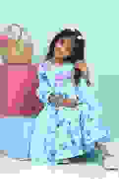 Blue Cotton Printed Tiered Suit Set image number 0