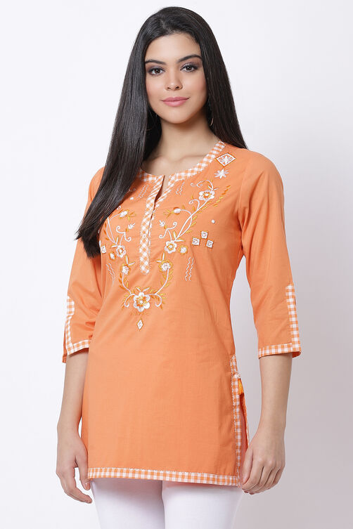 Orange Cotton Short Cotton Kurti image number 2