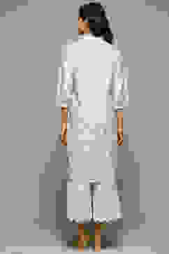 Off White Cotton Straight Printed Kurta image number 3