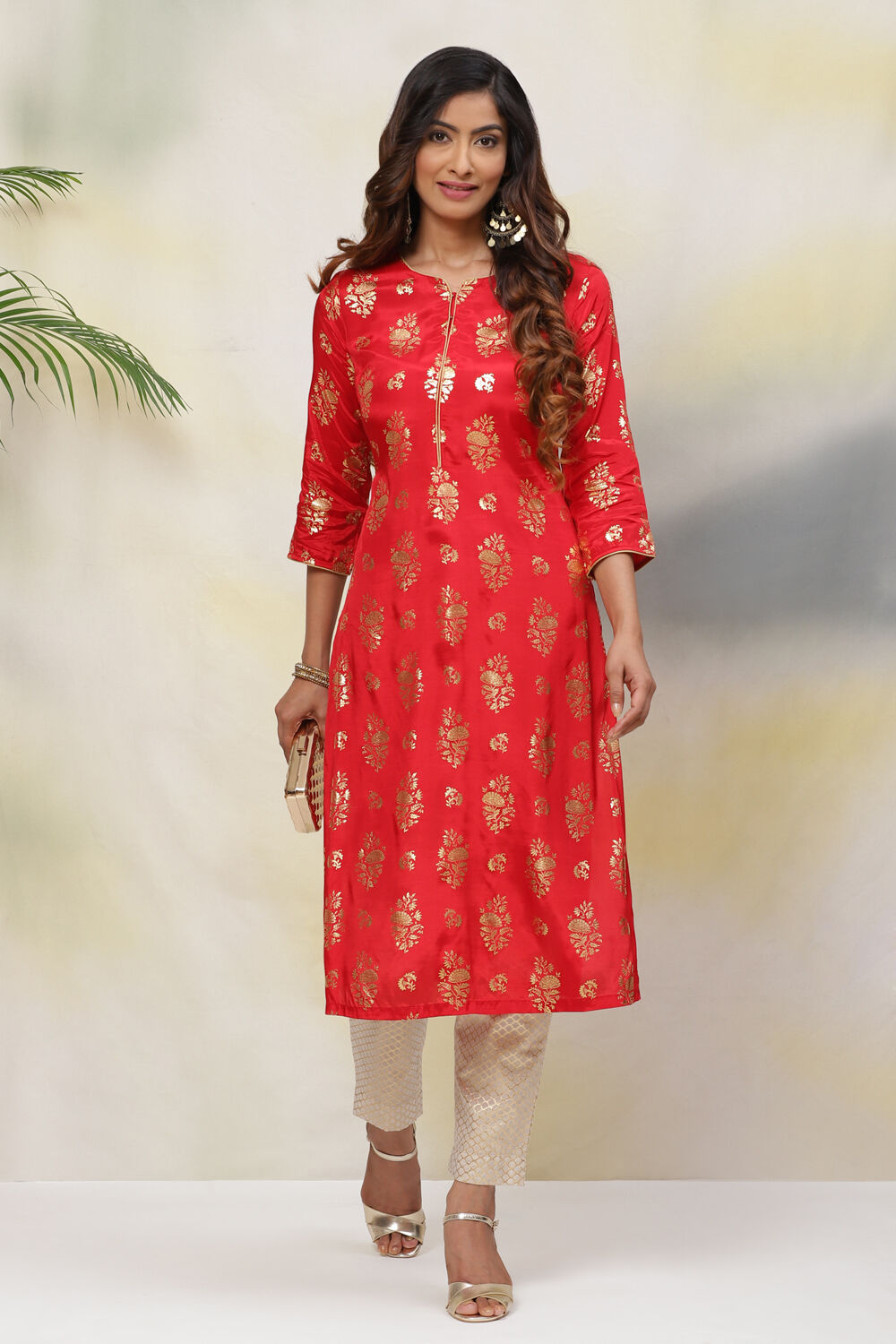 Red Straight Viscose Kurta image number 4