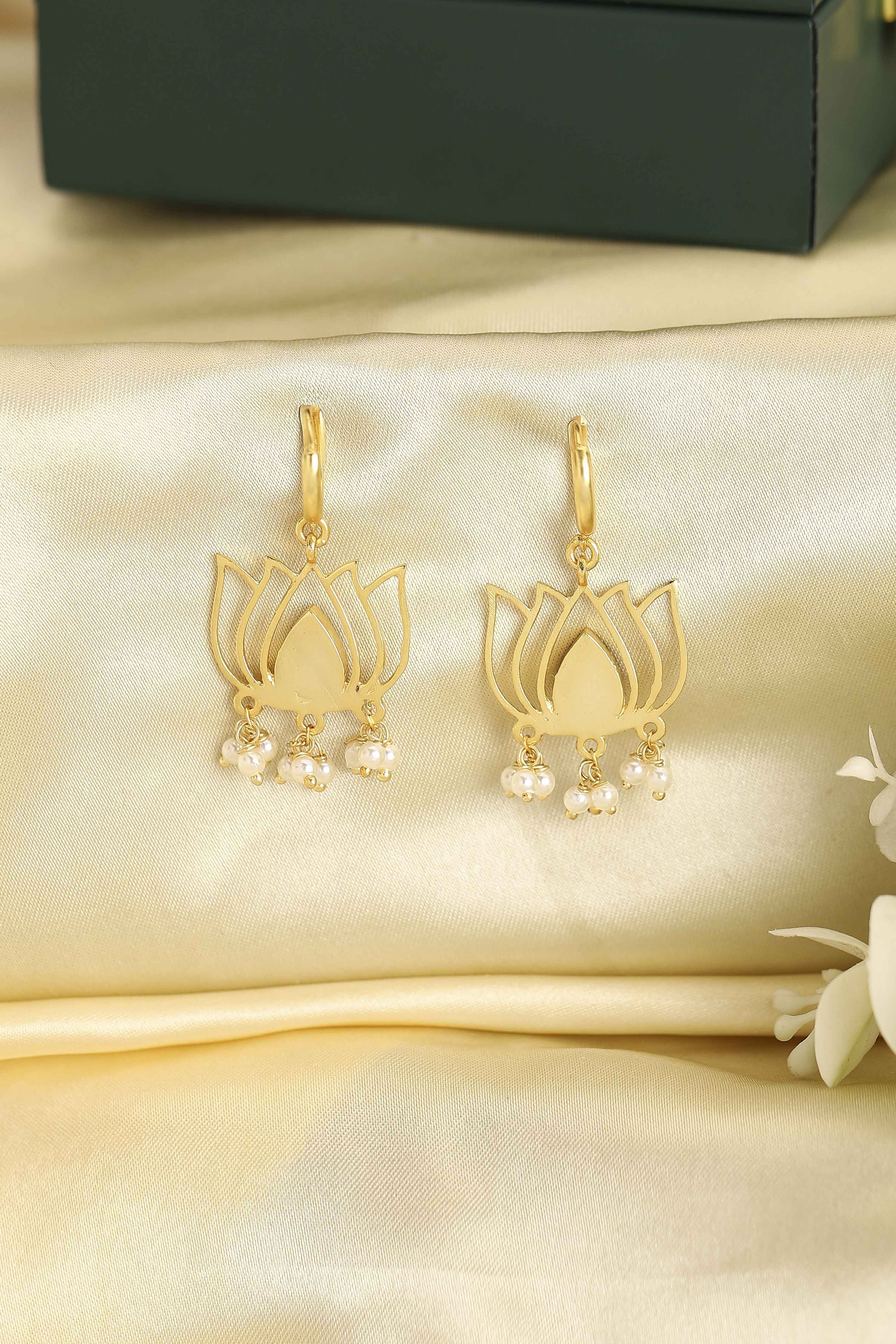 Navy Blue Gold Plated Brass Floral Drop Earrings image number 5