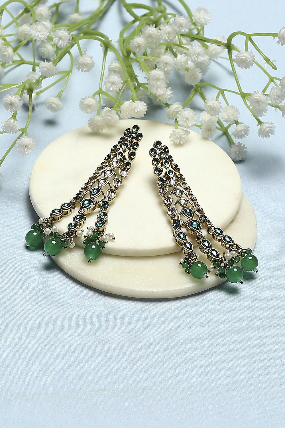 Green Kundan Festive Danglers image number 0