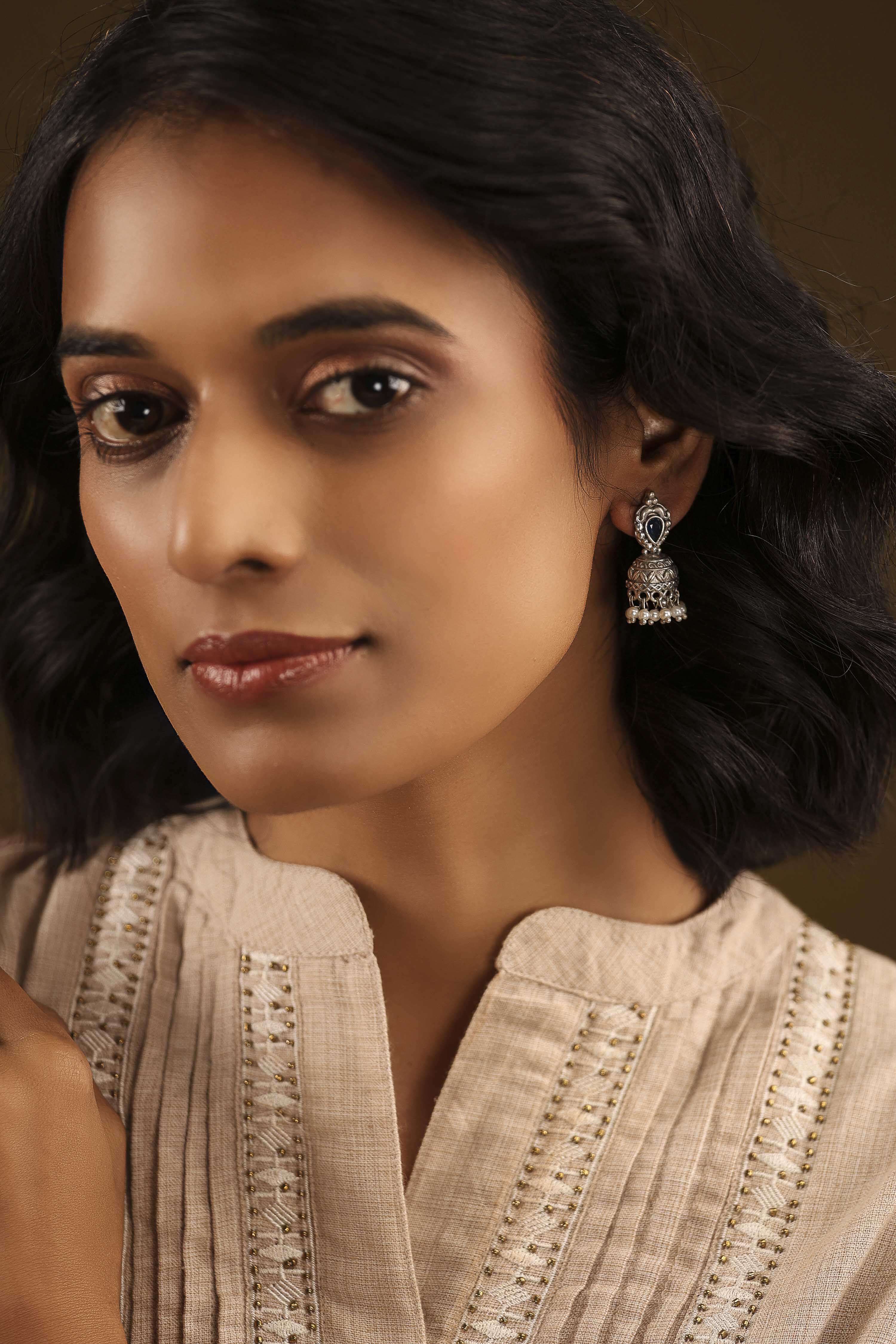 Navy Brass Jhumka image number 3