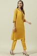 Black Solid LIVA Straight Kurta Regular Pant Suit Set image number 5