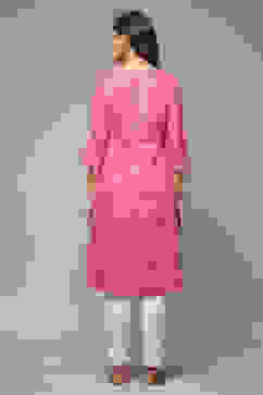 Pink Cotton Blend Straight Printed Kurta image number 2