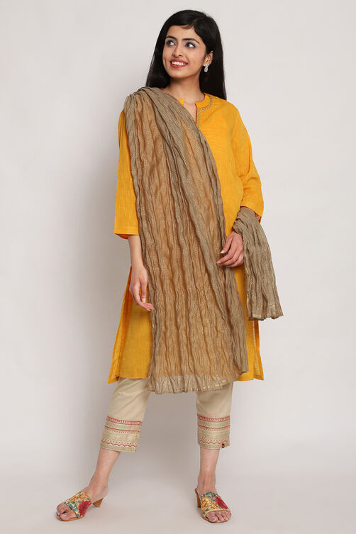 Brown Cotton Silk Printed Dupatta image number 2