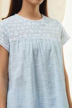 Light Blue Cotton Gathered Suit Set image number 1