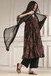 Charcoal Black Printed Gathered Suit Set