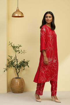 Pink Floral Printed Straight Kurta Set image number 5