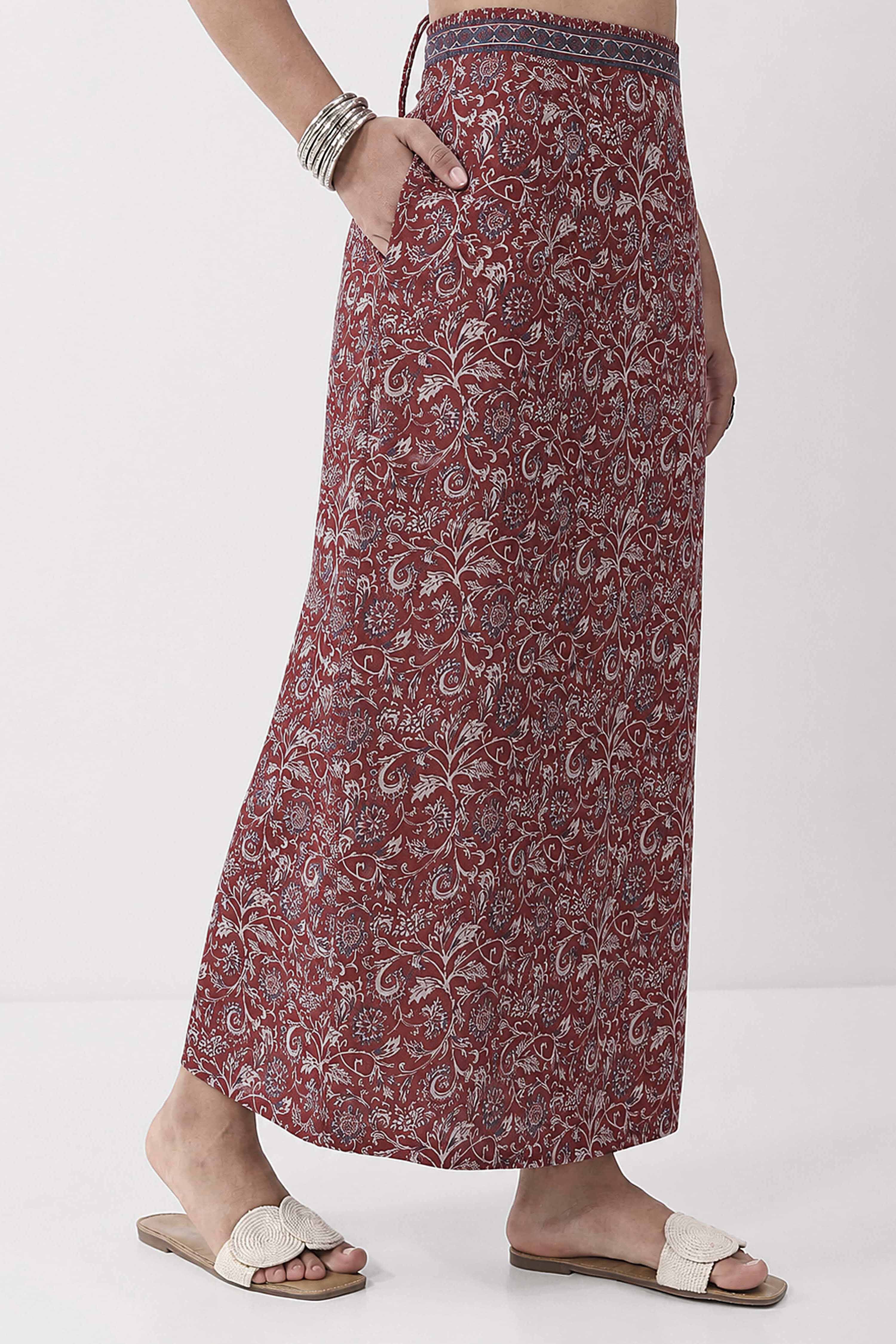 Rust Cotton Printed Skirt image number 2