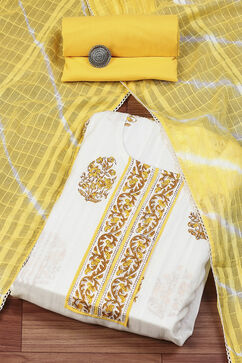 Mustard Yellow Cotton Hand Block Print Unstitched Suit Set image number 0