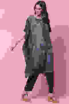 Indigo Art Silk Kaftan Set image number 3