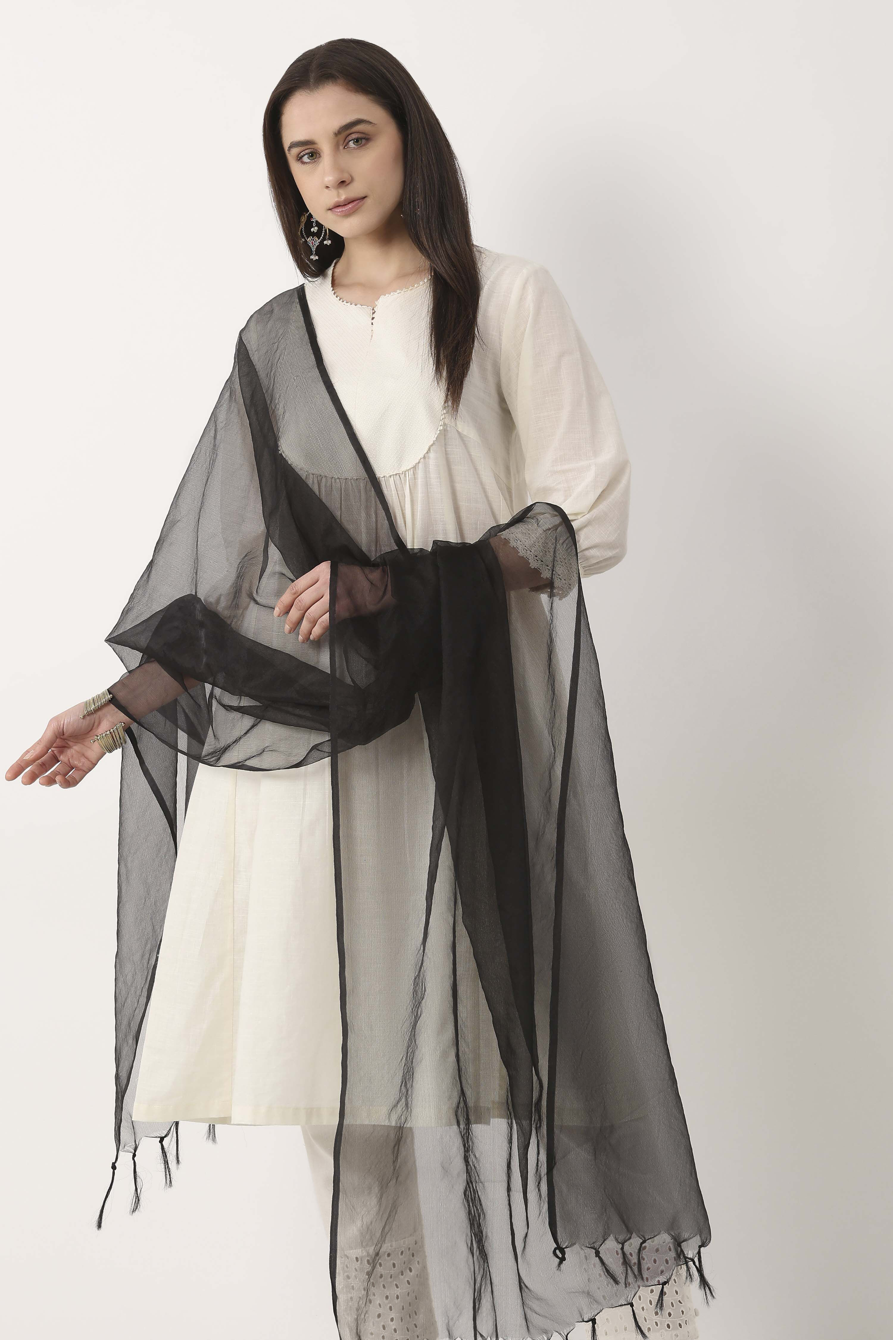 Green Black Nylon Organza Dupatta image number 1