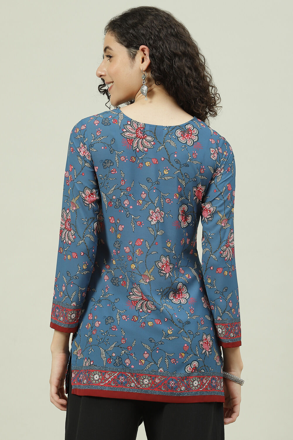 Blue Art Silk Straight Printed Short Kurti image number 4