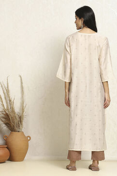 Brown and Off-White Chanderi Woven Unstitched Suit Set image number 5