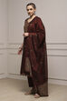 Maroon Chanderi Blend Handloom Unstitched Suit Set image number 4