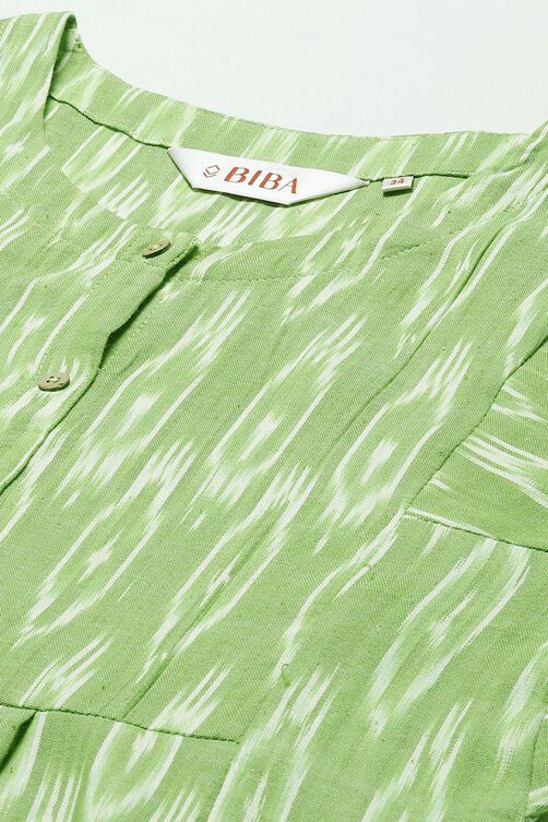 Green Cotton IKAT Flared Yarndyed Kurta image number 1