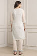 Off White Art Silk Straight Kurta Regular Pant Suit Set image number 4