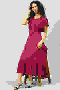 Plum Viscose Jacquard Flared Dress image number 6