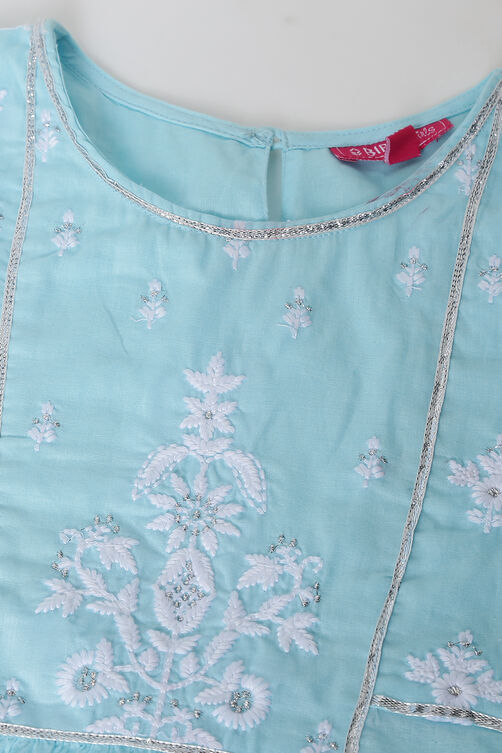 Sky Blue Cotton Chikankari Embroidered Kurta Pant Set image number 1