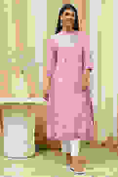 Purple Cotton Printed Straight Kurta image number 5